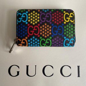 Gucci Black Zip Wallet with Multicolor GG and Star Motifs